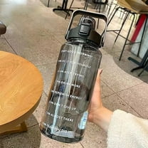 AuroraX Sports Water Bottles Press-Switch Large-Capacity 64 oz Clear Cups,Carry Handle Travel Straw Lid Leakproof Water Cup(Black)