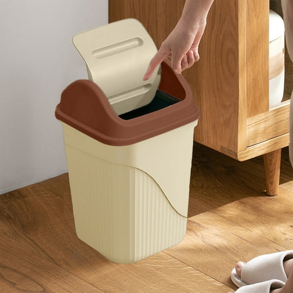 AuroraX Square Small Trash Can with Swing Lid Yellow Stylish 2.7 Gallon Garbage Container Basket Modern Plastic Garbage Bin for Bathroom Bedroom Office