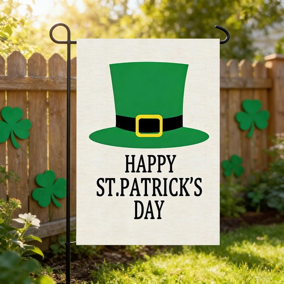 AuroraX St. Patrick's Day Shamrock Pot Of Gold Leprechaun Garden Flag 12.5 x 18 Inch Green Everything Garden Flag Four-Leaf Clover Spring Home Decoration for Indoor & Outdoor Party