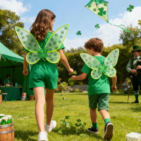 AuroraX St. Patrick's Day Shamrock Fairy Wings Green Elf Wings Decoration for Indoor & Outdoor Party
