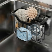 AuroraX Stainless steel Sink Caddy Kitchen Sink Organizer,Sink Stopper Holder,Rustproof Self-draining Sponge Caddy with Strong Suction Cup,Black Kitchen Essentials