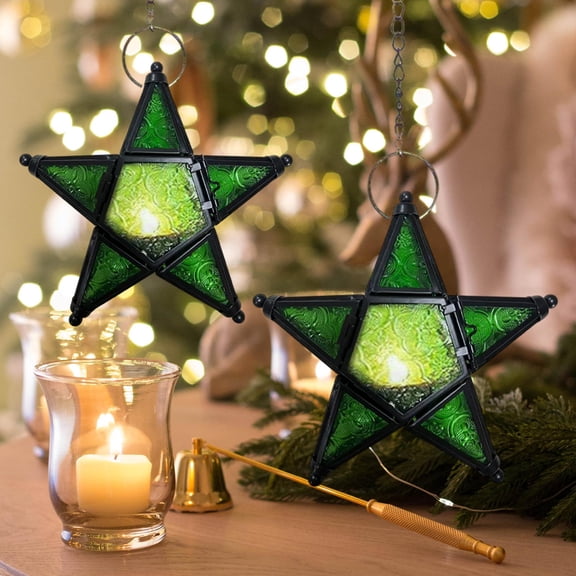 AuroraX Star Hanging Tealight Candle Lantern Green Tealight Candle Holder Elegant Vintage Rustic Romantic Decorative Candle Stand Valentines Day Table Centerpieces Dining Wedding Decor