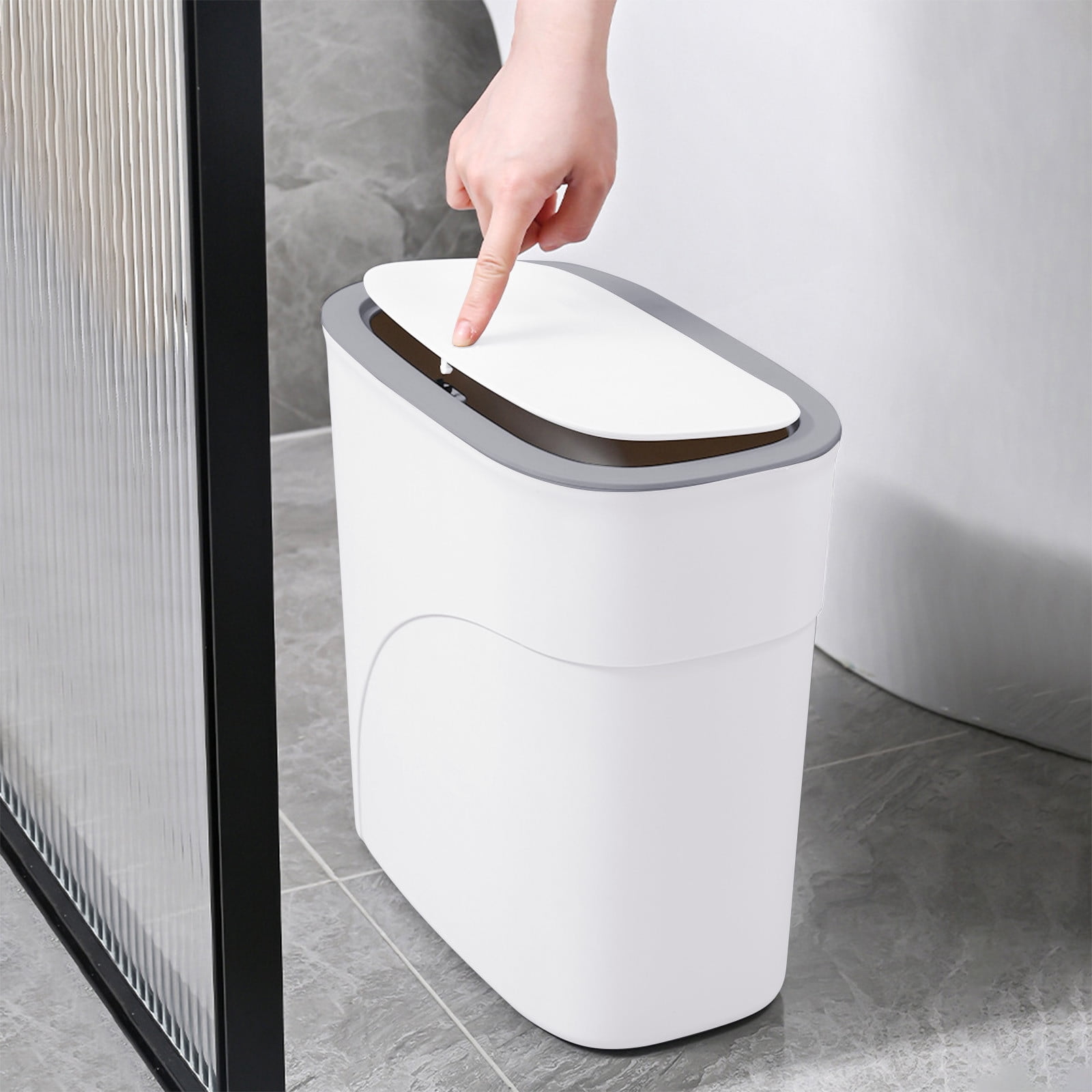 AuroraX Stylish Bathroom Trash Can with Press Top Lid 2.6 Gallon ...