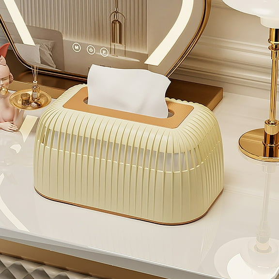 AuroraX Stylish Tissue Box Cover Art Deco Rectangle Affordable Luxury Beige Napkin Holder Decorative Minimalist Facial Tissue Dispenser for Home,Living Room Decor