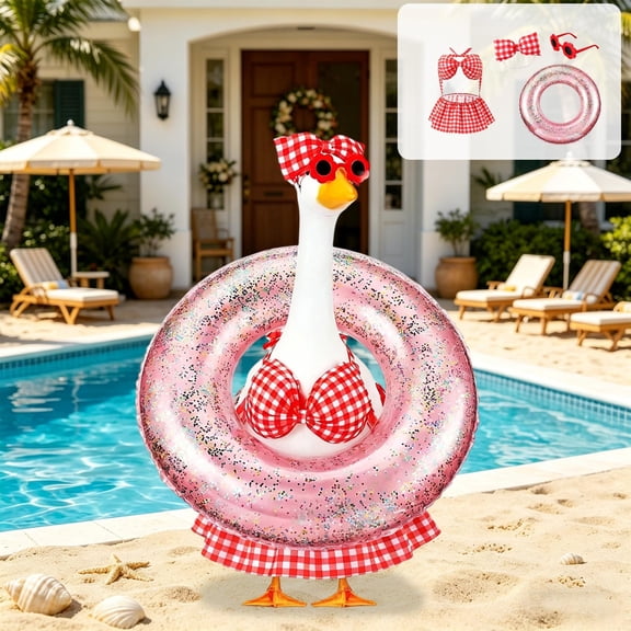 AuroraX Summer Porch Goose Outfits 23" Porch Goose Clothes Set for 19" 20 in,Summer Pool Seasonal Holiday Summer Decor for Outside Patio Red