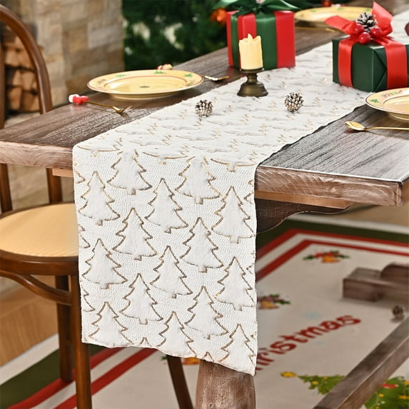 AuroraX Table Runner,Christmas Tree Themed White Decorative 6 ft Tablecloth for,Winter Kitchen Christmas Home Decorations