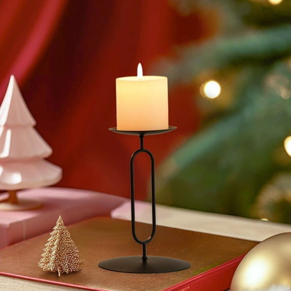 AuroraX Tall Pillar Candle Holder Black Metal Modern O Shape Double Candlestick Holders Vintage Rustic Decorative Romantic Elegant Candle Stand Valentines Day Table Centerpieces Dining Wedding Decor
