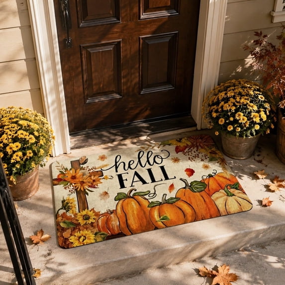 AuroraX Thanksgiving Entry Floor Mat Vintage Fall Doormat Harvest Farmhouse Indoor Outdoor Non-Slip Front Door Decor Mat