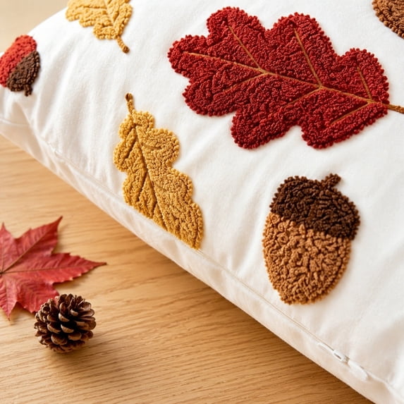 AuroraX Thanksgiving Maple Leaf Pillowcase Fall Pillow Covers Embroidered 18x18 Inch Indoor Outdoor Farmhouse Thanksgiving Home Decorations Yellow