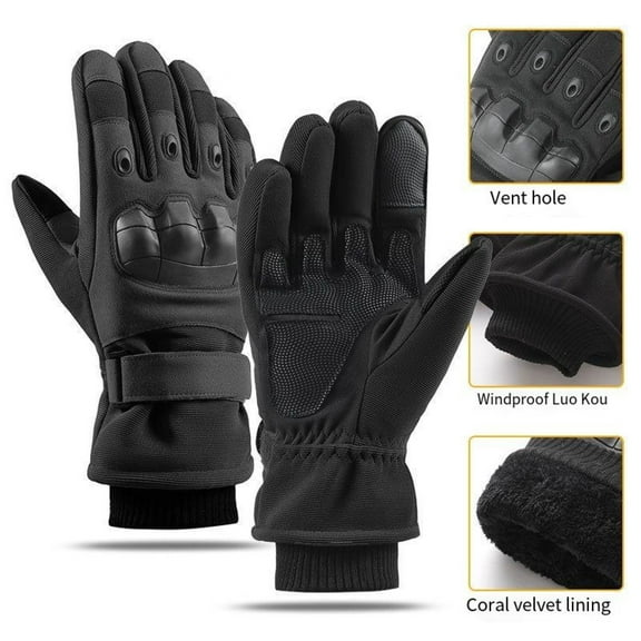 AuroraX Thermal Plush Lined Winter Gloves Men Black Windproof Touchscreen Warm Gloves Military-Style Soft Rubber Shell Protection Glove for Outdoor Riding