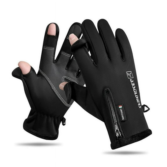 AuroraX Thick Winter Convertible Fingerless Gloves Men Thermal Fleece Lined Black Gloves Touchscreen Cold Weather Glove for Fishing Cycling Outdoor Sports