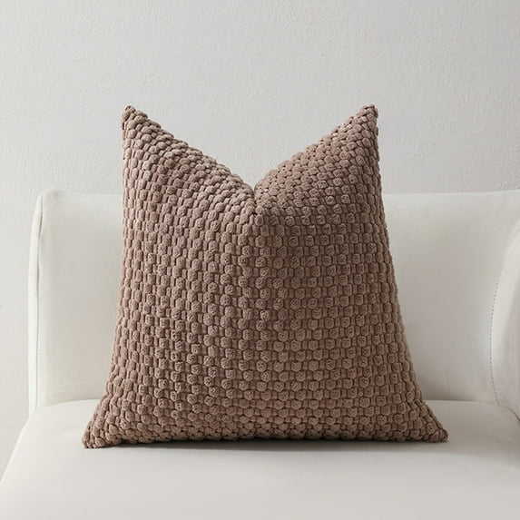 AuroraX Throw Pillow Cover Breathable Coffee 18x18 Inch Pillow Cases Smooth Ultra Soft Zip Closure Corduroy Weave Stripe Improving Sleep