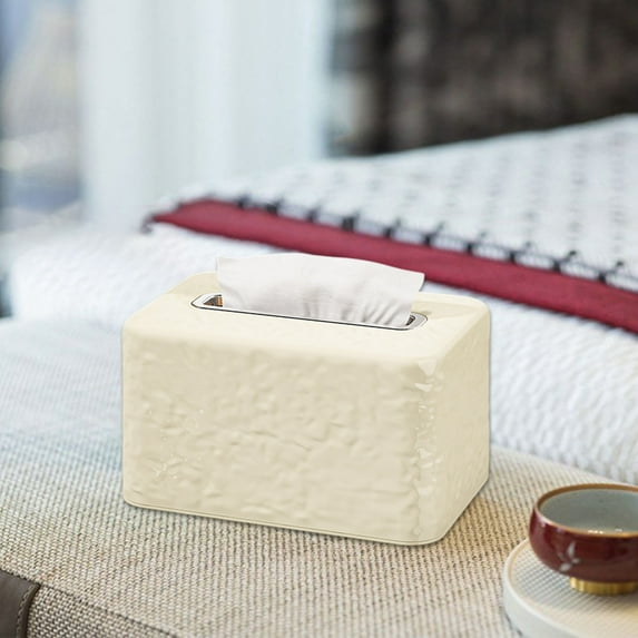 AuroraX Decorative Tissue Box Cover Cube Contemporary White Rectangle Tissue Box Holder Cozy Wood Grain Napkin Dispenser for Table,Dresser,Bathroom