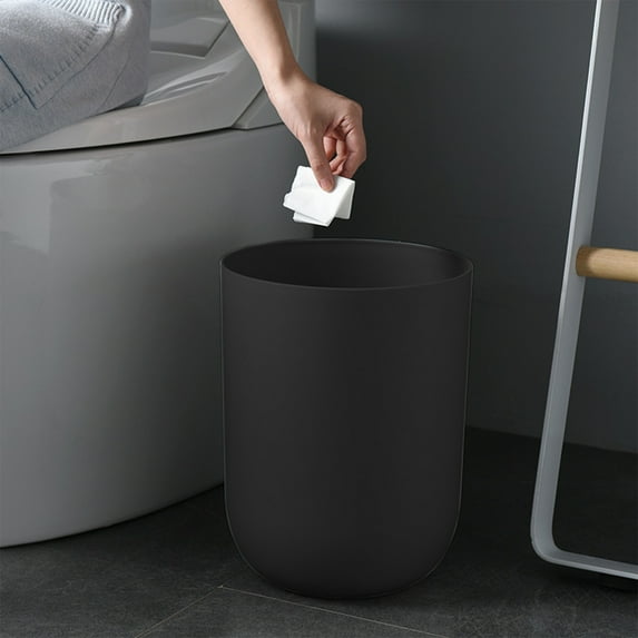 AuroraX Toilet Trash Can Round Black 2.2 Gallon Stylish Garbage Can Minimalist Plastic Trash Bin for Bathroom