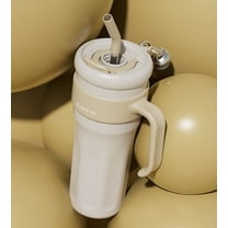 AuroraX Travel Water Bottles Sports Stainless Steel 40 oz Insulated Water Thermoses with Carry Handle and Straw,Double Wall Wide Mouth Hiking Camping Water Cup(Beige)