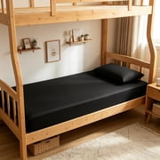 AuroraX Twin Size Bed Sheets Black Cotton Fitted Sheets Cooling,Deep Pockets Sold Separately Single Bed Sheet for Summer