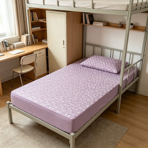 AuroraX Twin Size Bed Sheets Fitted Sheets,Sold Separately Floral Patterned Deep Pockets Purple Single Bed Sheet