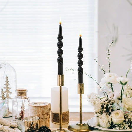 AuroraX Unscented Taper Candles Set Black 2 Pack Fall Long Spiral Wax Candle,Christmas Party Birthday Wedding Decor
