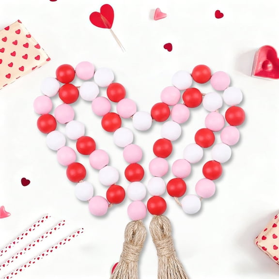 AuroraX Valentine'S Day Wooden Bead Garland with Tassels, Rustic Farmhouse Decor Pink Love Wood Bead String Wall Hanging ornament