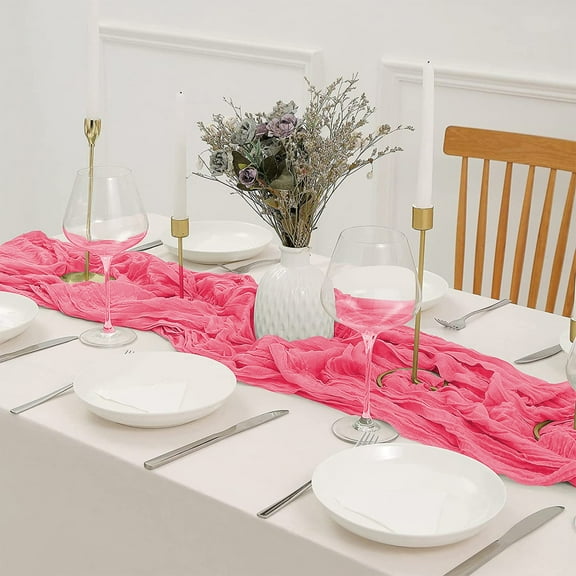 AuroraX Valentines Day Bohemian Crinkle Table Runner 72 Inch Hot Pink Pink Table Runner Love Decorative Romantic Decorations for Home Party Anniversary Valentine'S Day Gifts for Him Her Couples