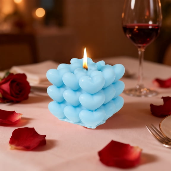 AuroraX Valentines Day Candles Blue Heart Shaped Candles Love Romantic Decorative Decorations for Home Party Anniversary Valentine'S Day Gifts for Him Her Couples