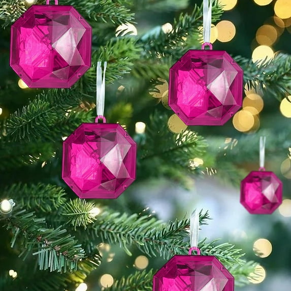 AuroraX Valentines Day Hanging Decorations Colorful Glitter Gem Ornaments Faceted Acrylic Jewel Pendants for Valentine'S Tree Decor, Shiny Plastic Hanging Decorations (Pink)