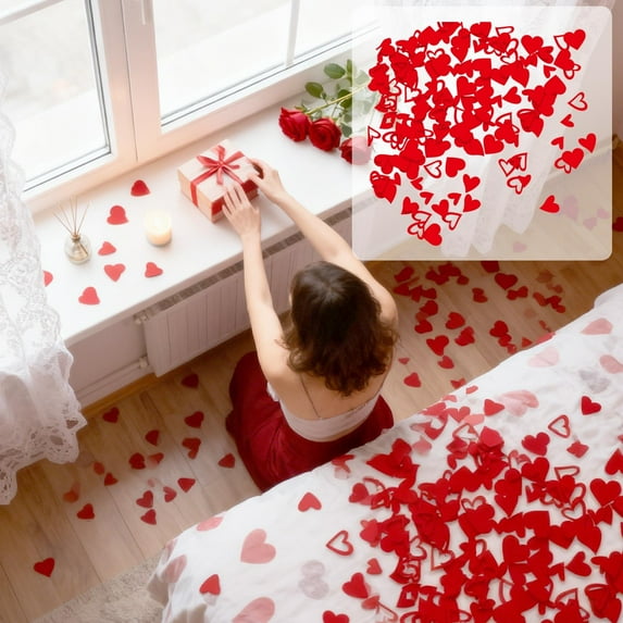 AuroraX Valentines Day Heart Confetti 200 Pcs Red Heart Confetti Romantic Love Decorations for Home Party Anniversary Valentine'S Day Gifts for Him Her Couples