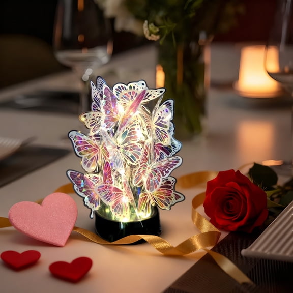 AuroraX Valentines Day Lighted Tabletop Sculptures Butterfly Led Night Light Love Decorative Romantic Decorations for Home Party Anniversary Valentine'S Day Gifts for Him Her Couples