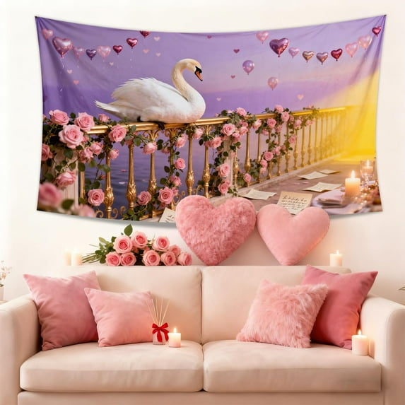 AuroraX Valentines Day Tapestry 71"x43" Pink Wall Hanging Tapestry Decorative Love Romantic Bedroom Decorations for Home Party Anniversary Indoor Outdoor Valentine'S Day Gifts for Couple