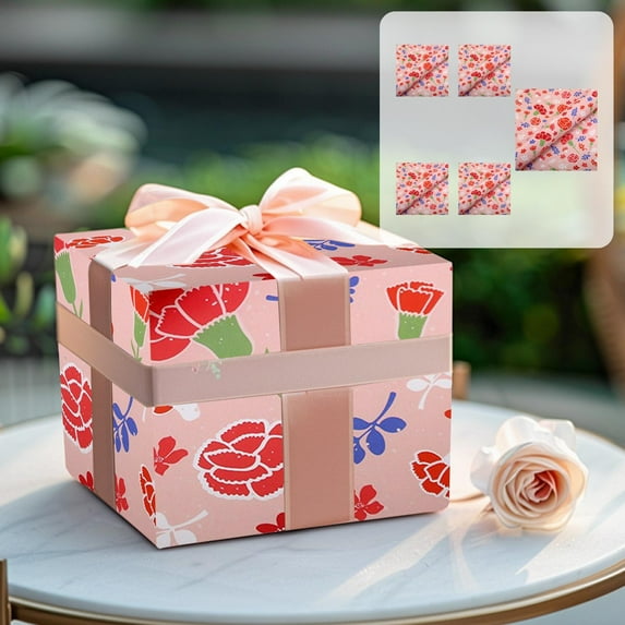 AuroraX Valentines Day Wrapping Paper Set 20"x28" Pink 5 Pcs Floral Print Wrapping Paper Decorative Romantic Love Decorations for Home Party Anniversary Valentine'S Day Gifts for Him Her Couples