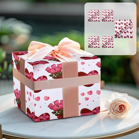 AuroraX Valentines Day Wrapping Paper Set 20"x28" Pink 5 Pcs Floral Print Wrapping Paper Romantic Love Decorative Decorations for Home Party Anniversary Valentine'S Day Gifts for Him Her Couples