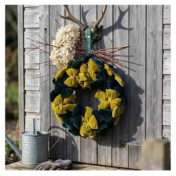 AuroraX Velvet Bow Christmas Wreath Christmas Front Door Wreath Hanging Traditional Farmhouse Cute Holiday Decoration Green