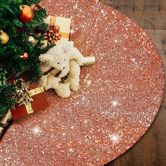 AuroraX Velvet Sequin Christmas Tree Skirts Small Rustic Orange Tree Mat 23" for Artificial Trees