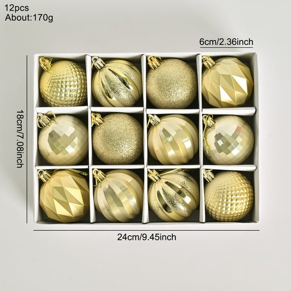 AuroraX Vintage Decorations Gold Christmas Ornaments for Christmas Tree , Hanging Ball 12 Pcs Christmas Tree Ornaments , Living Room Holiday Christmas Party Decor