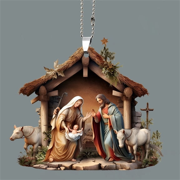 AuroraX Vintage Nativity Scene Sets for Car Decor,2 Pcs Hanging Mini Acrylic Ornament Christmas Outdoor Decor
