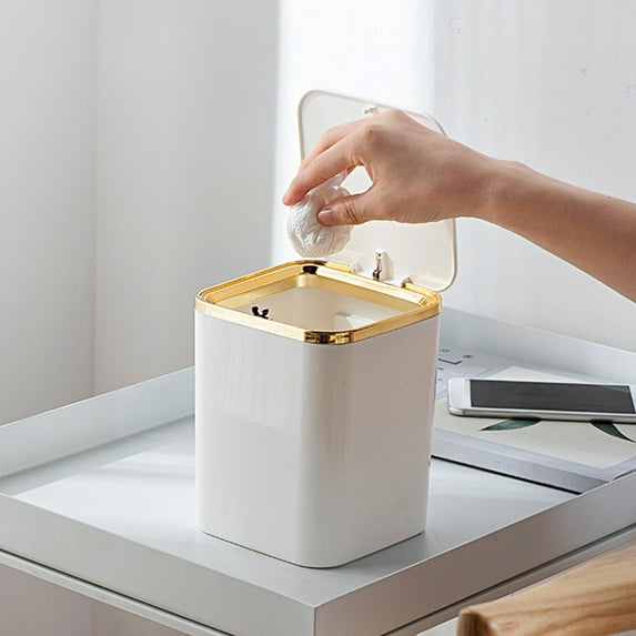 AuroraX Wall Mounted Desk Trash Can with Lid 2.3L White Small Garbage Container Basket Plastic Minimalist Garbage Bin for Dormitory Bedroom Office