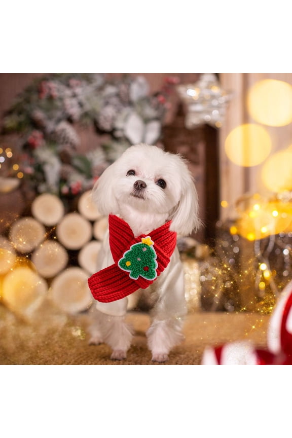 Warm Christmas Scarf Cute Red Soft Cotton Scarf Thick Luxurious Knit Classic Stripe Wrap for Cat,Dog Pet
