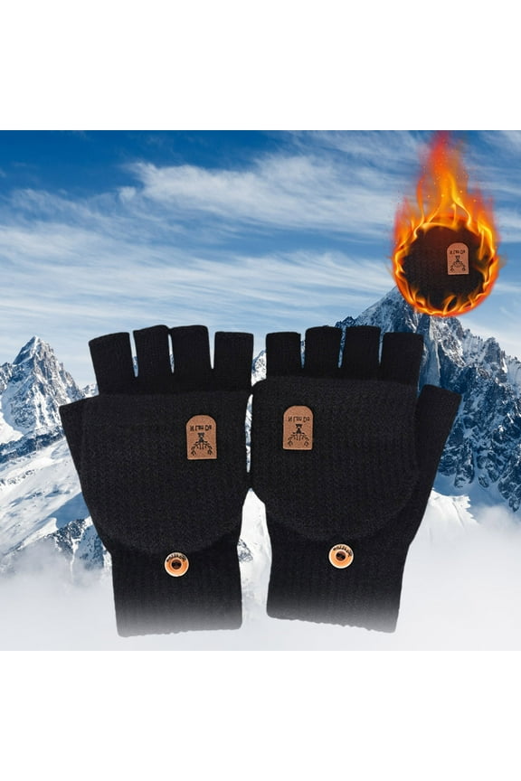 Warm Usb Heated Fingerless Gloves with Fleece Lining Plush Convertible Black Winter Gloves Cold Weather Knitted Mittens for Outdoor Working & Typing Ski