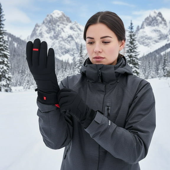 AuroraX Warm Winter Gloves Men Thermal Fleece Lined Waterproof Thick Gloves with Wrist Cold Weather Non-Slip Glove for Ski Snow Outdoor Riding