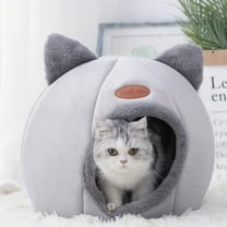 AuroraX Washable Cat Bed Covered Cave Self Warming Cute Pet Bed Soft Warm Insulated Plush Cozy Round Cat House Bed for Indoor Cats Kittens and Small Dogs(Gray)