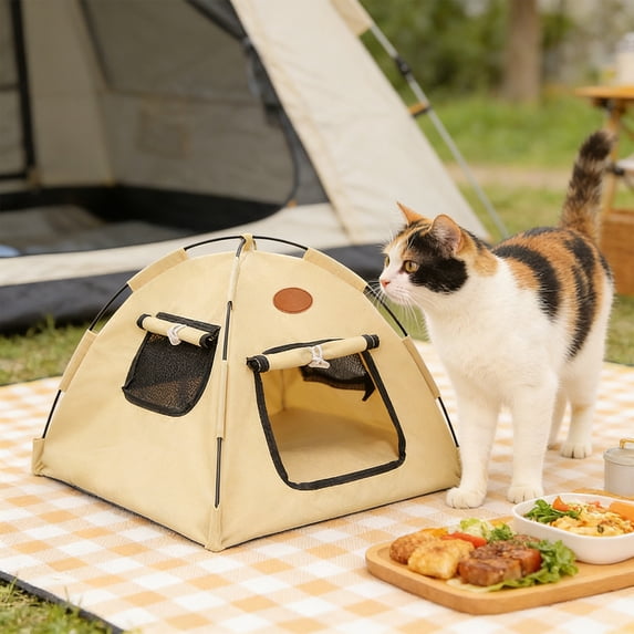 AuroraX Washable Pet Tent for Small Dogs Portable Cat Dog Tent Bed All Season Removable Cover Breathable Easy Setup Pet Supplies for Dog Cat Beige