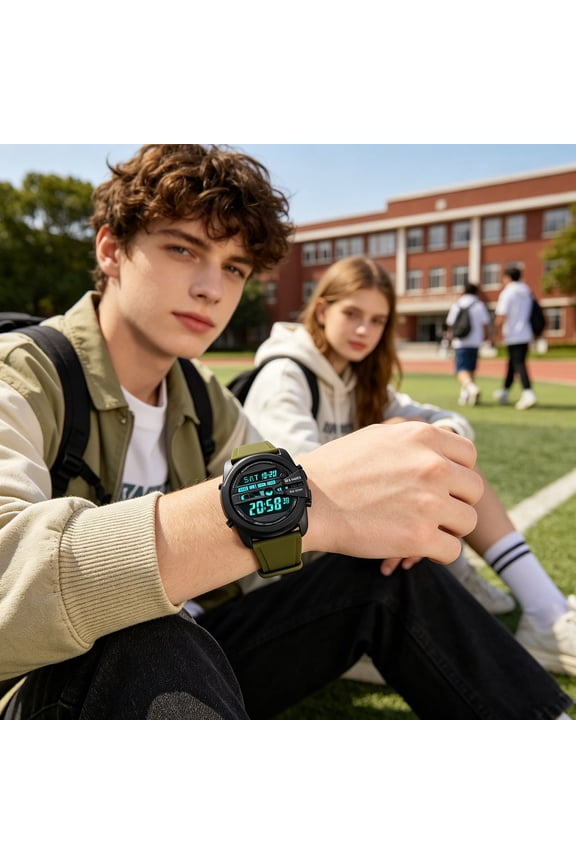 Waterproof Digital Watch for Outdoor Shockproof Sports Digital Watch Unisex LED Display Stopwatch Backlight Luminous Digital Wristwatch with Alarm Green