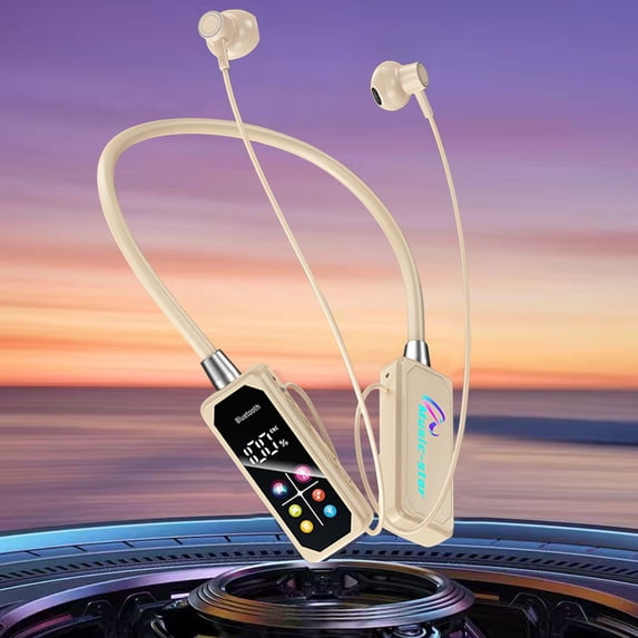 AuroraX Waterproof Earbuds,In-Ear Neckband Wireless Bluetooth Headphones with Microphone,Active Noise Cancelling Supports SD Card HIFI Stereo Sound LED Display Earphone(Yellow)