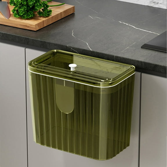 AuroraX Waterproof Kitchen Trash Can with Lid Odor Seal Hanging 1.8 Gallon Green Transparent Garbage Container Basket Stylish Plastic Contemporary Wall Mounted Trash Bin for Home Bathroom