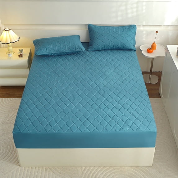 AuroraX Waterproof Mattress Pad Full Xl Narrow Solid Quilted Soft Microfiber Fitted Mattress Protectors Breathable Comfort Machine Washable Deep Pocket Bed Cover for Bedroom Dorm,Dark Blue