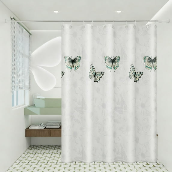 AuroraX Waterproof Shower Curtain Liner Set,Black Mildew Resistant Winter 72x47 Inch Bath Curtain with 8 Hooks,Winter Home Bathroom Decor