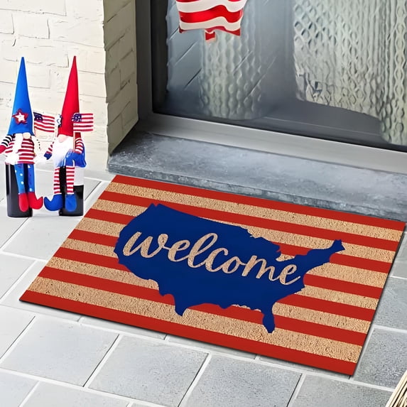 AuroraX Welcome Front Door Mats Outdoor Large Independence Day Rectangular Rubber Non Slip Floormat,Oudoor Patriotic US Flag 2x3 ft 4th of July Decor