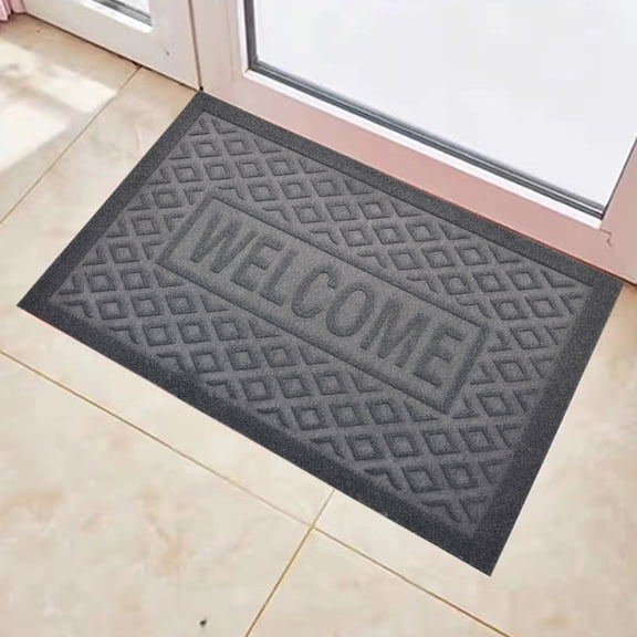 AuroraX Welcome Front Door Mats Outdoor with Writings Rectangular Summer Gray Entry PVC Front Porch Rug,Oudoor 16x24 inch