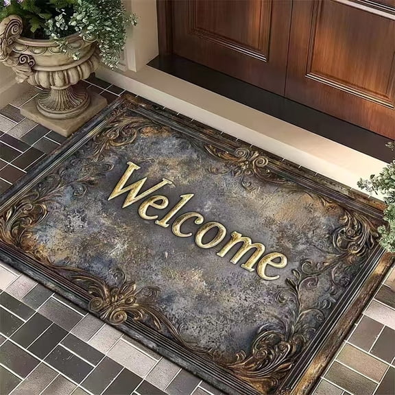AuroraX Welcome Mats for Outside with Writings Farm Washable Doorway Gray Rubber Non Slip Entry Rug,16x24 inch