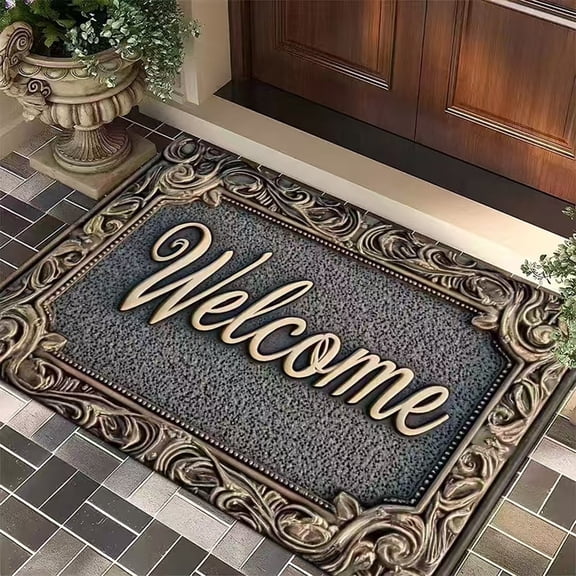 AuroraX Welcome Mats for Outside with Writings Gray Farm Doorway Rubber Non Slip Washable Entry Rug,16x24 inch